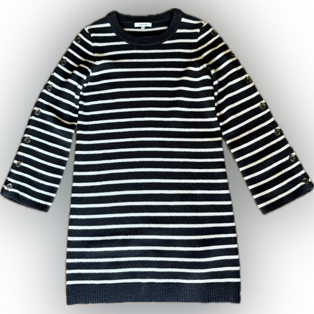 Madewell Merino Wool Striped Sweater Dress with Button Sleeve Size XS